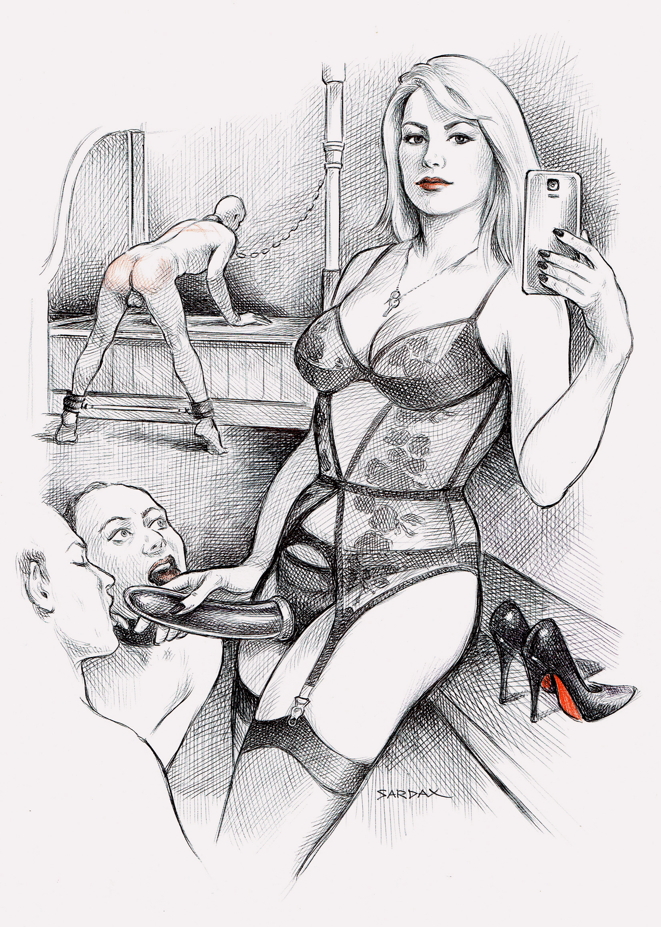 Mistress Tess. takes the modern gesture of posing for a selfie as the basis...